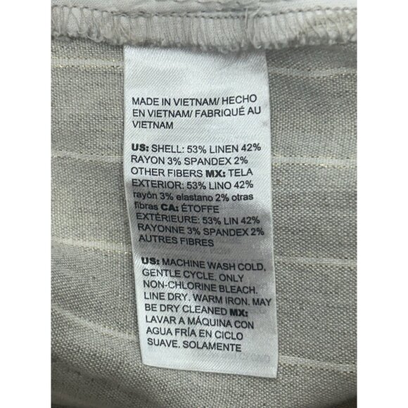 Chicos Linen Blend Metallic Stripe Pants 2.5 US 14 Beige White Straight Pull On - Picture 6 of 7